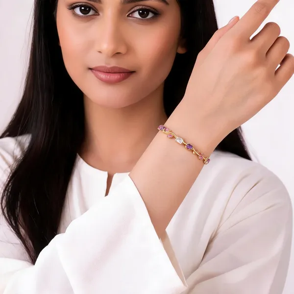 Pink_And_Purple_And_Gold_Stainless_Steel_Bracelet_For_Women