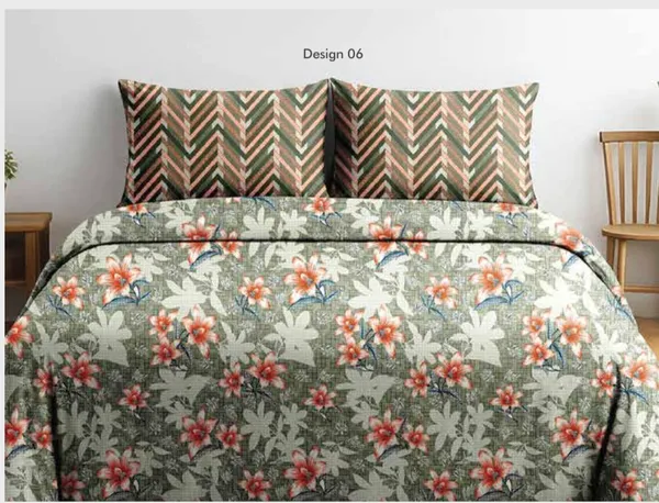 Pure_Cotton_Floral_Print_Green_Double_Bedsheet