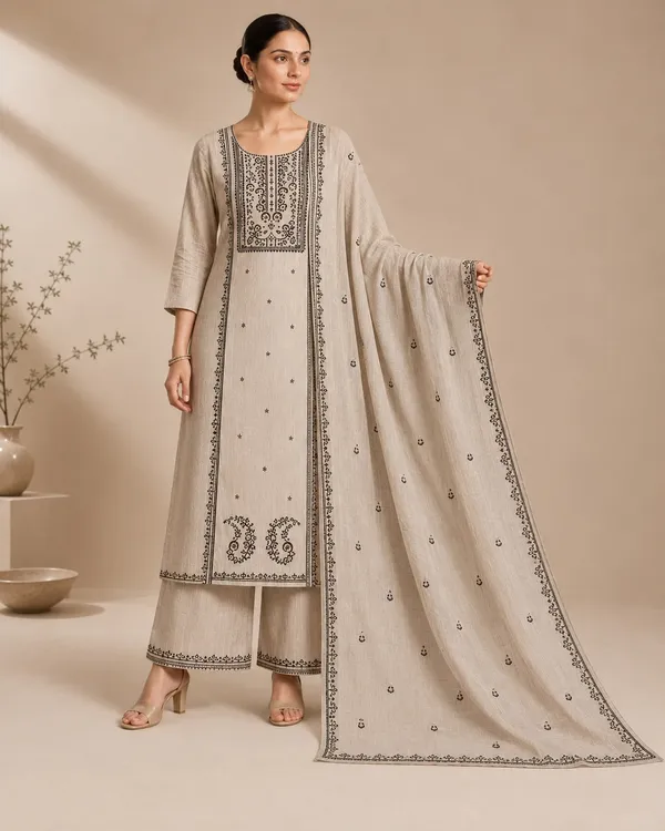 Beige_Handloom_Cotton_Floral_Embroidered_Unstitched_Suit_For_Women