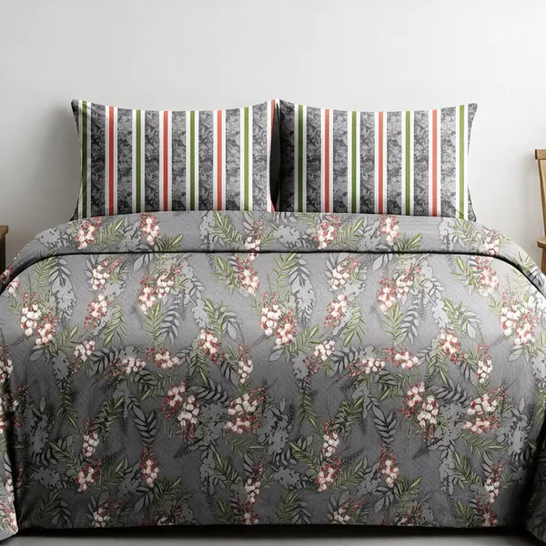Pure_Cotton_Floral_Print_Grey_Double_Bedsheet