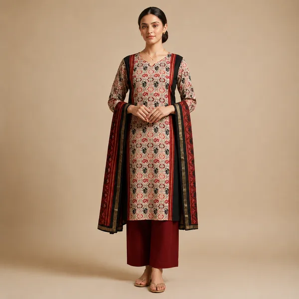 Cream_Maheshwari_Gadwal_Traditional_Motif_Unstitched_Suit_For_Women