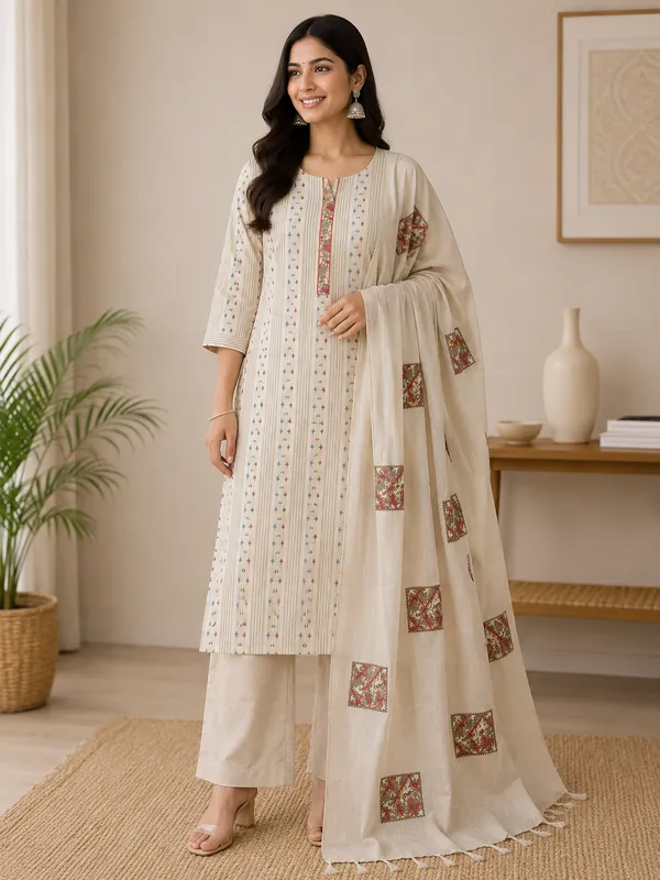 Cream_Handloom_Cotton_Printed_Unstitched_Suit_For_Women