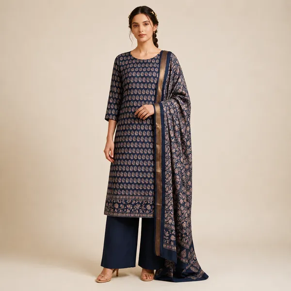 Navy_Blue_Maheshwari_Gadwal_Floral_Print_Unstitched_Suit_For_Women