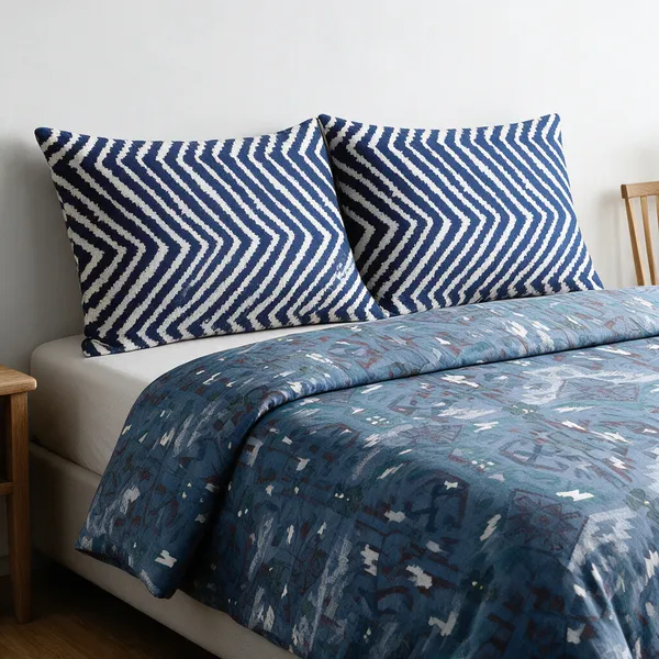 Pure_Cotton_Geometric_Chevron_Print_Blue_Double_Bedsheet