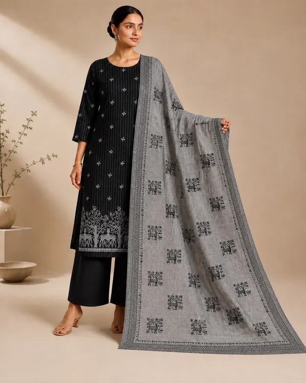 Black_grey_Handloom_Cotton_Striped_Embroidered_Unstitched_Suit_For_Women