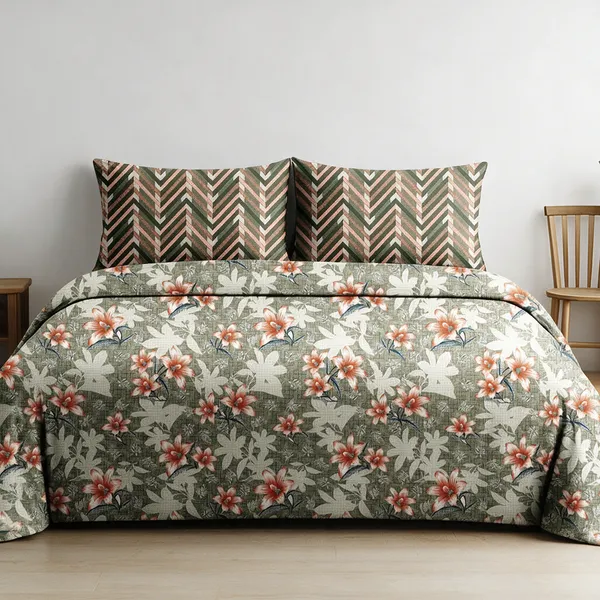 Pure_Cotton_Floral_Print_Green_Double_Bedsheet