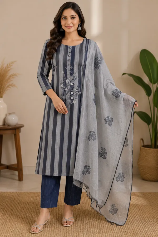 Navy_Grey_Handloom_Cotton_Striped_Embroidered_Unstitched_Suit_For_Women
