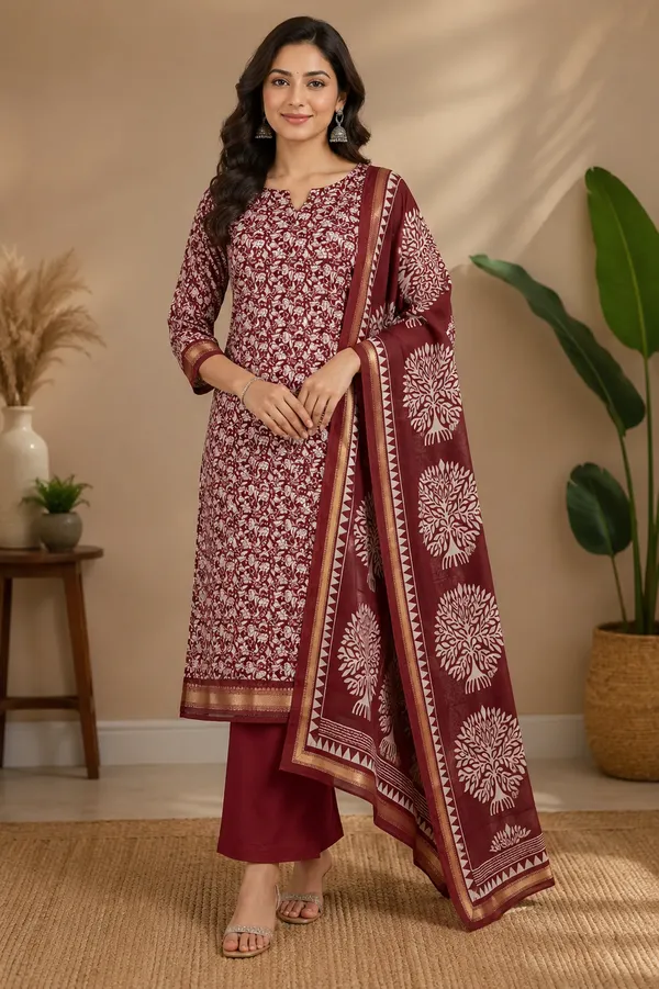 Maroon_Maheshwari_Gadwal_Floral_Print_Unstitched_Suit_For_Women