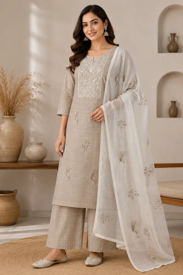 Beige_Handloom_Cotton_Embroidered_Unstitched_Suit_For_Women
