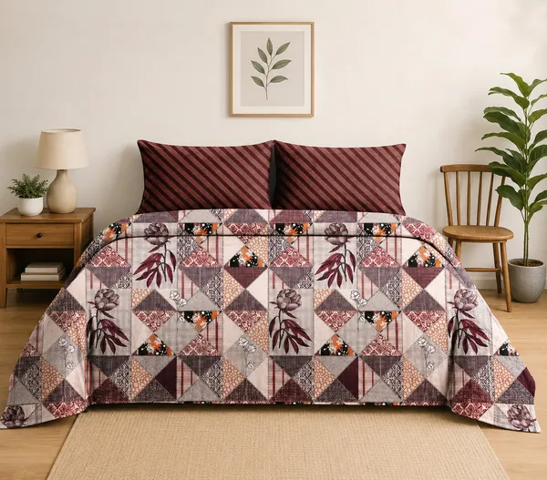 Pure_Cotton_Patchwork_Floral_Geometric_Print_Double_Bedsheet