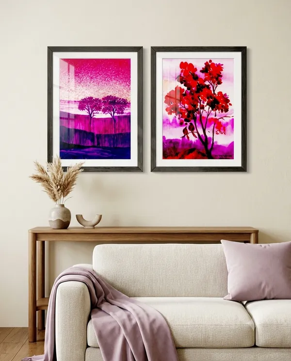 Magenta_Floral_Frame_Pair_and_Scenic_Pink_Landscape_Set__-_Premium_Wall_Art_Pack_of_2_-_Perfect_decor_for_Living_Room,_Bedroom_,_Offices_or_any_space.