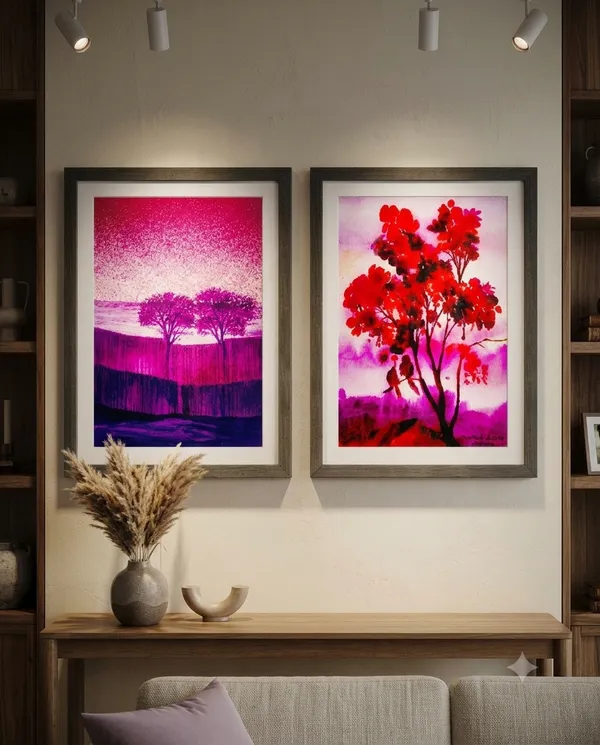 Magenta_Floral_Frame_Pair_and_Scenic_Pink_Landscape_Set__-_Premium_Wall_Art_Pack_of_2_-_Perfect_decor_for_Living_Room,_Bedroom_,_Offices_or_any_space.