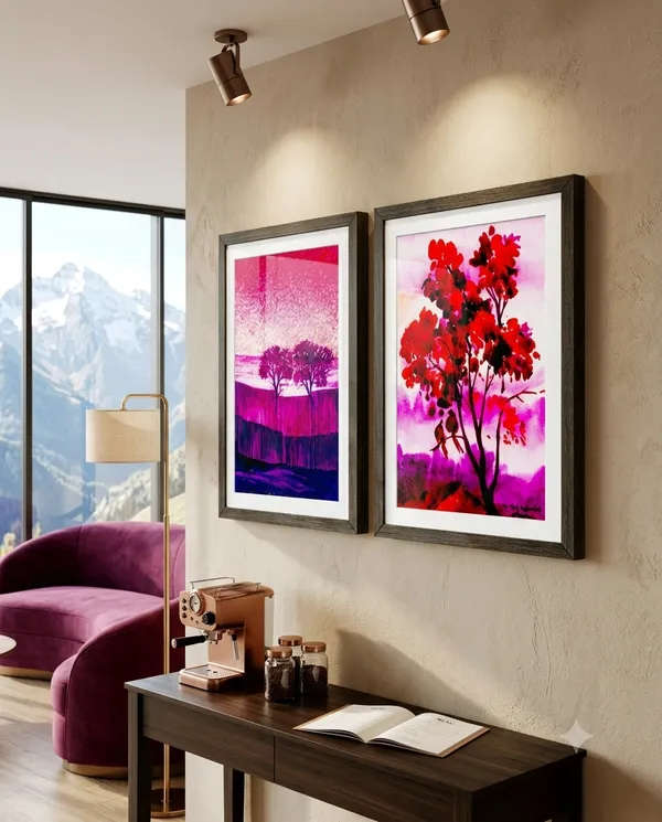 Magenta_Floral_Frame_Pair_and_Scenic_Pink_Landscape_Set__-_Premium_Wall_Art_Pack_of_2_-_Perfect_decor_for_Living_Room,_Bedroom_,_Offices_or_any_space.