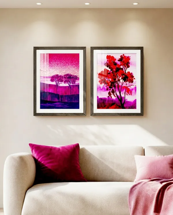 Magenta_Floral_Frame_Pair_and_Scenic_Pink_Landscape_Set__-_Premium_Wall_Art_Pack_of_2_-_Perfect_decor_for_Living_Room,_Bedroom_,_Offices_or_any_space.