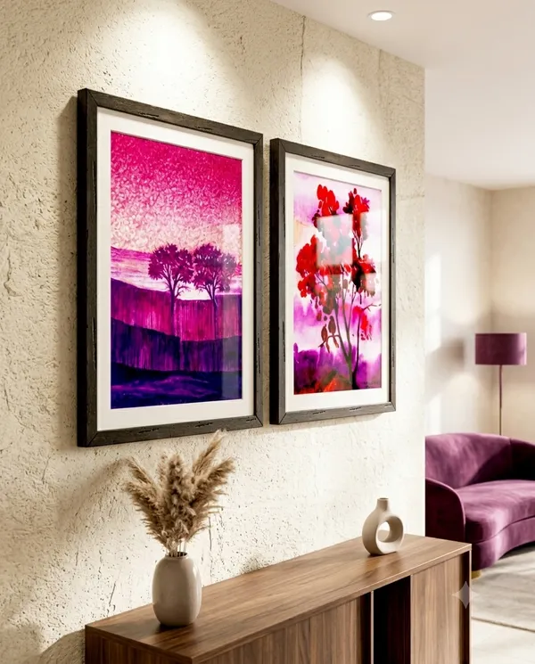 Magenta_Floral_Frame_Pair_and_Scenic_Pink_Landscape_Set__-_Premium_Wall_Art_Pack_of_2_-_Perfect_decor_for_Living_Room,_Bedroom_,_Offices_or_any_space.