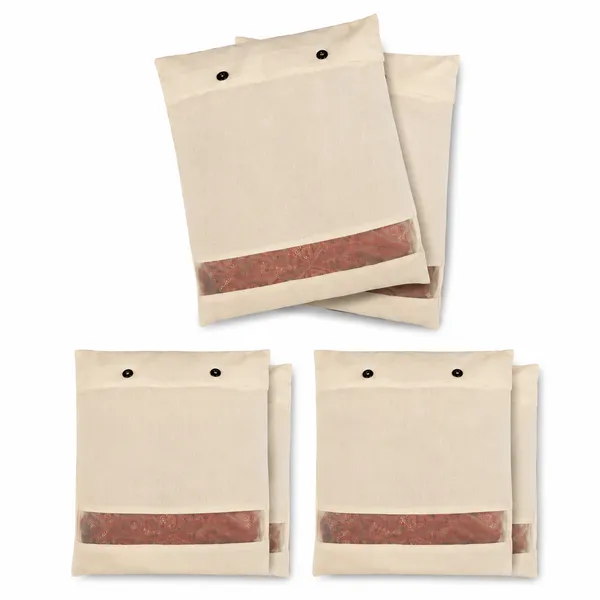 Cream_Cotton_Button_Closure_Mesh_Window_Saree_Storage_Bag_Pack_Of_6