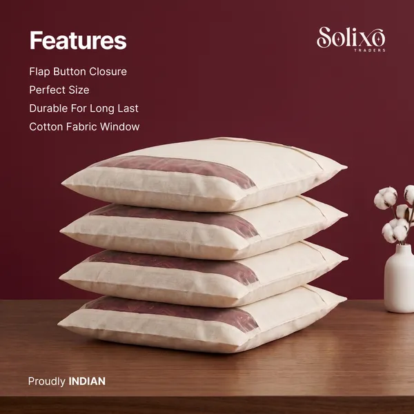 Cream_Cotton_Button_Closure_Mesh_Window_Saree_Storage_Bag_Pack_Of_6