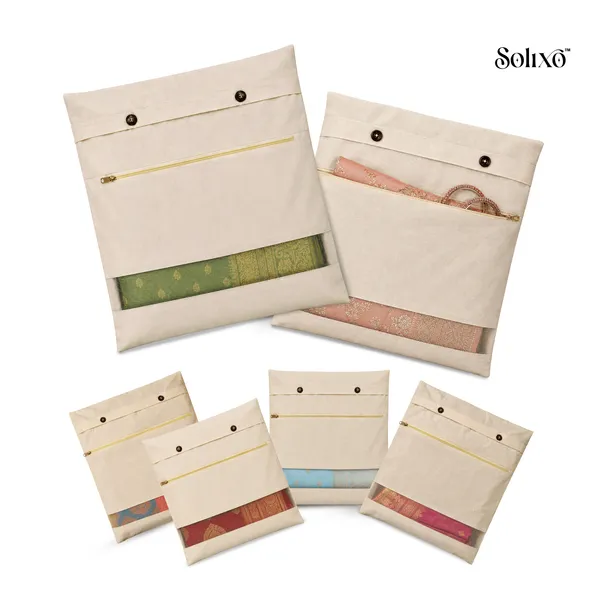 Cream_Cotton_Zip_Closure_Mesh_Window_Blouse_Pocket_Saree_Cover_Pack_Of_6