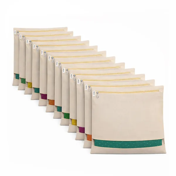 Cream_Cotton_Zip_Closure_Mesh_Window_Saree_Storage_Bag_Pack_Of_12