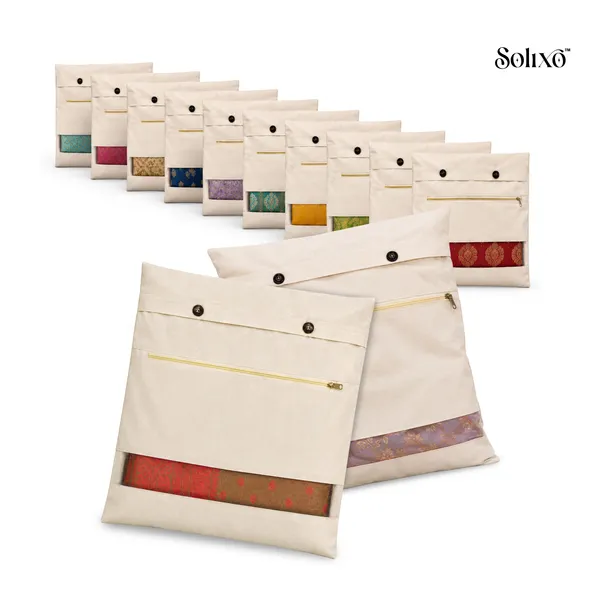 Cream_Cotton_Zip_Closure_Mesh_Window_Blouse_Pocket_Saree_Cover_Pack_Of_12