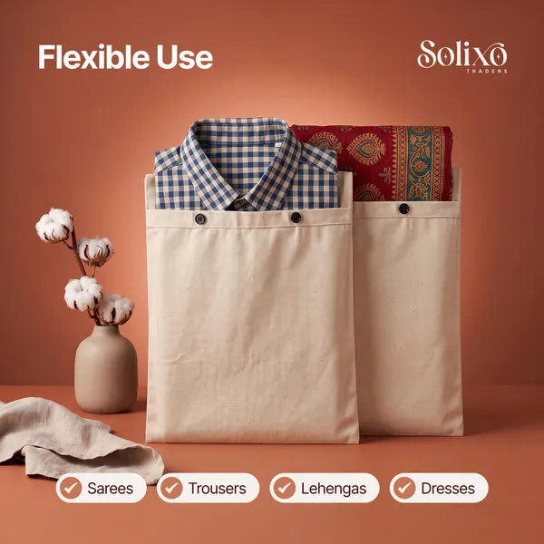 Cream_Cotton_Button_Closure_Saree_Storage_Bag_Pack_Of_24