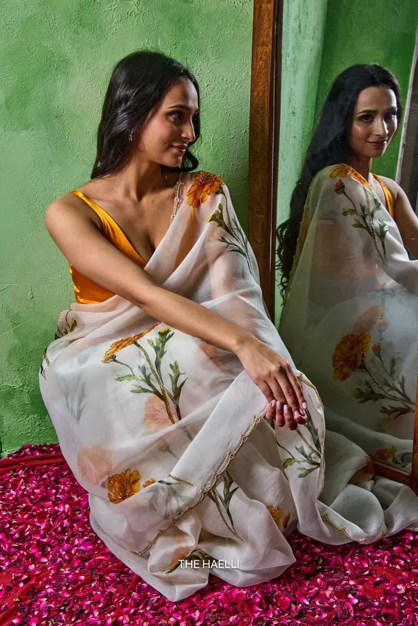 White_And_Yellow_Tabby_Organza_Saree_For_Women