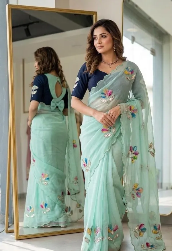 Mint_Green_Georgette_Saree_For_Women