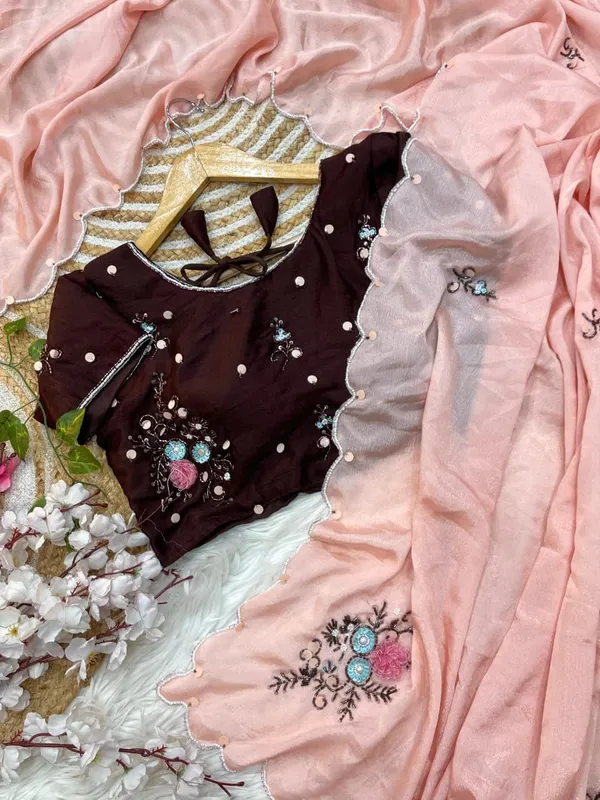 Peach_Coffee_Chiffon_Saree_For_Women