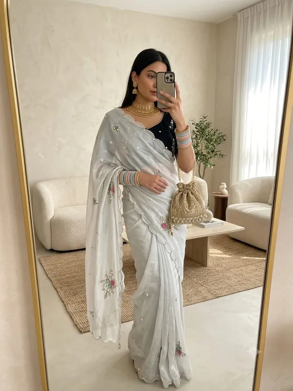White_Chinnon_Saree_For_Women