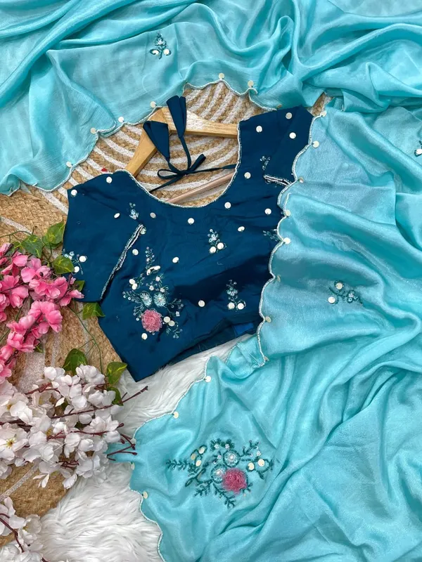 Firozi_Chinnon_Saree_For_Women