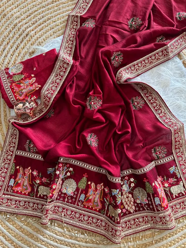 Maroon_Vichitra_Silk_Saree_For_Women