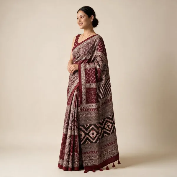 Maroon_Soft_Satin_Crepe_Saree_For_Women