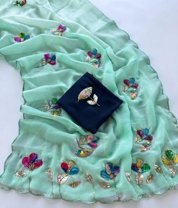 Mint_Green_Georgette_Saree_For_Women