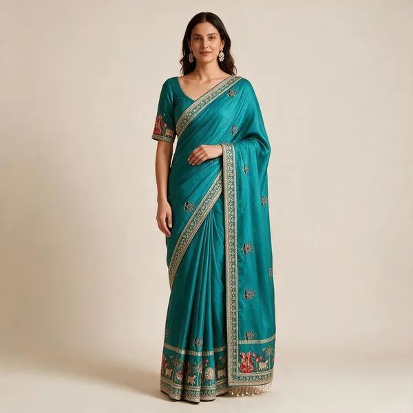 Firozi_Vichitra_Silk_Saree_For_Women