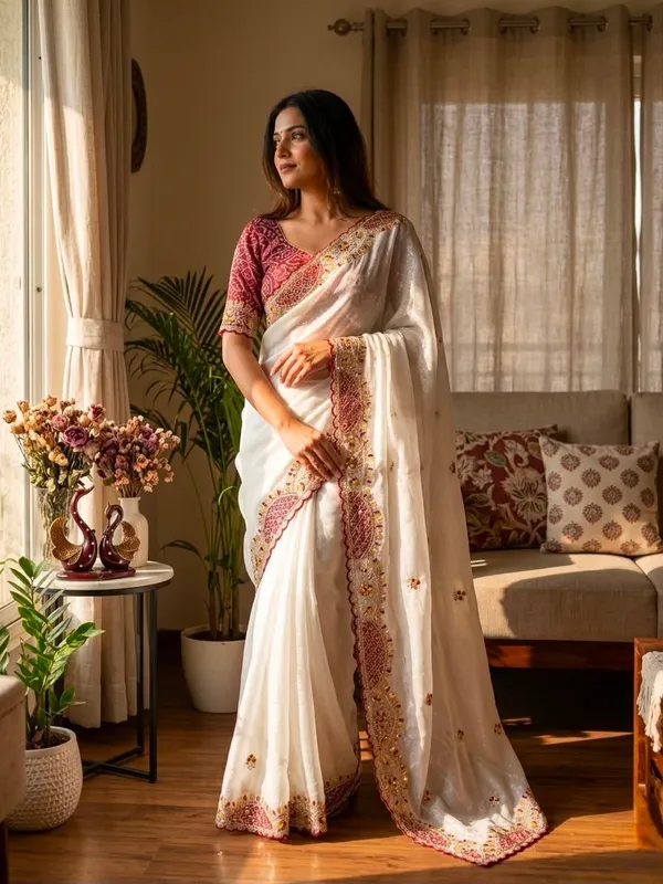 Off_White_Soft_Crunchy_Saree_For_Women