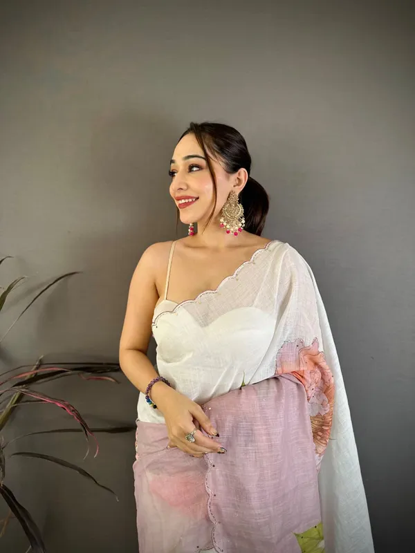 White_Linen_Saree_For_Women