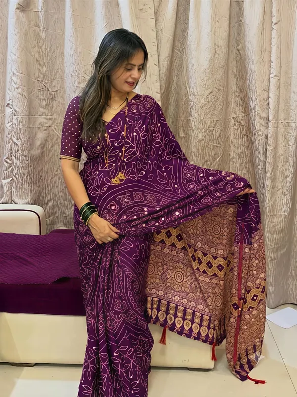 Wine_Satin_Viscose_Saree_For_Women