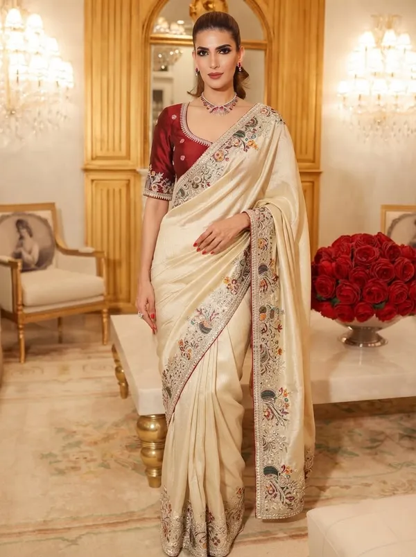 Off_White_And_Maroon_Soft_Pure_Kanjivaram_Silk_Saree_For_Women