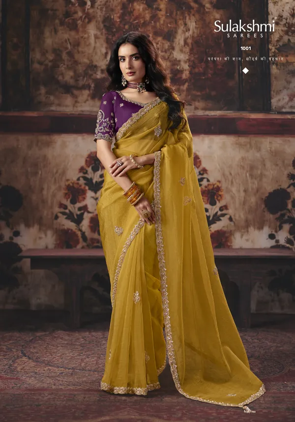 Yellow_Tissue_Organza_Saree_For_Women