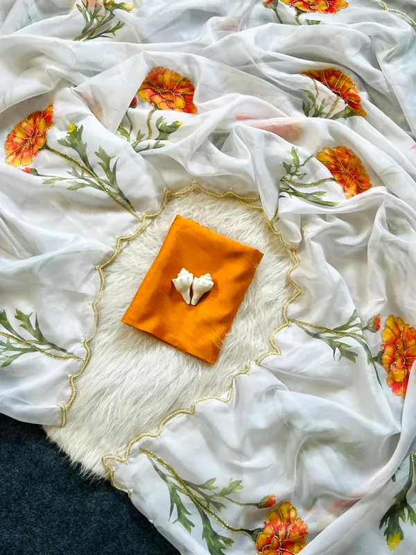 White_And_Yellow_Tabby_Organza_Saree_For_Women