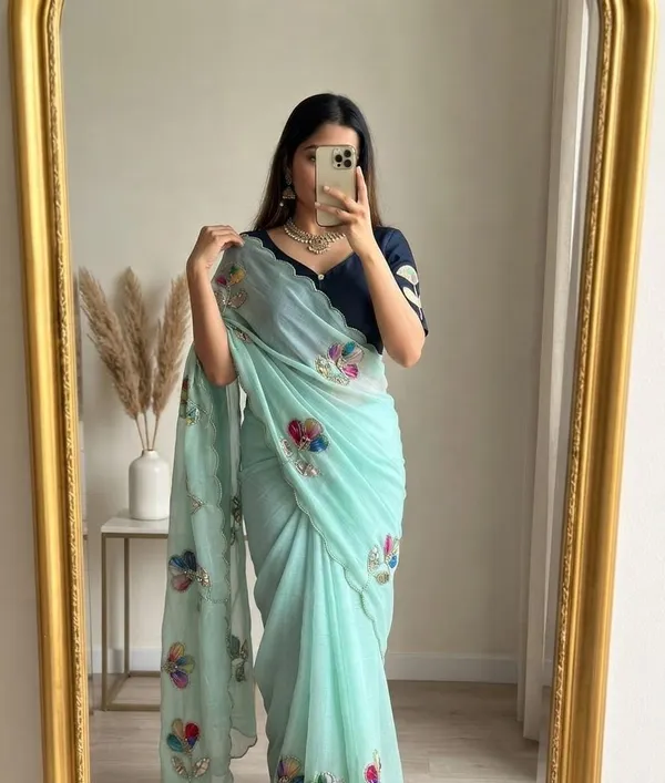 Mint_Green_Georgette_Saree_For_Women