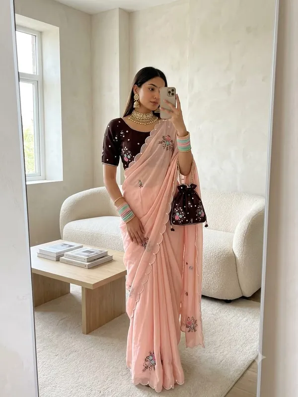 Peach_Coffee_Chiffon_Saree_For_Women