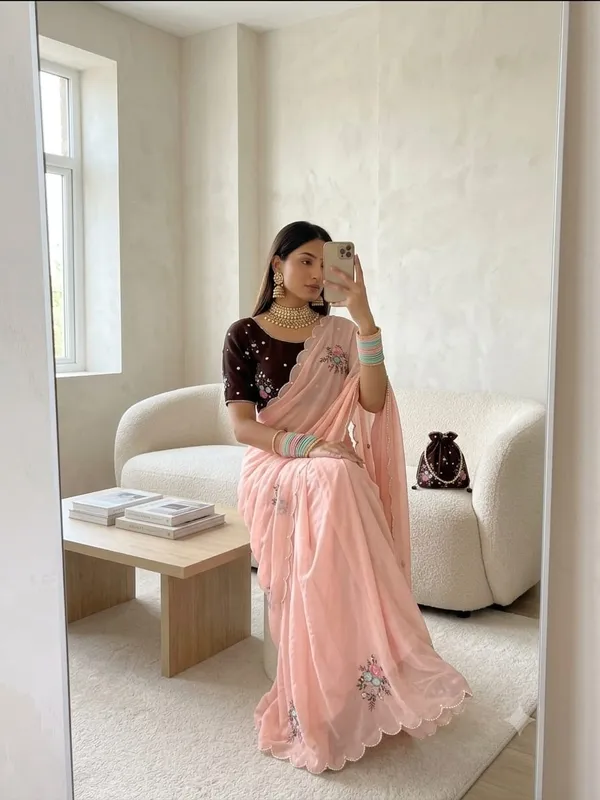 Peach_Coffee_Chiffon_Saree_For_Women