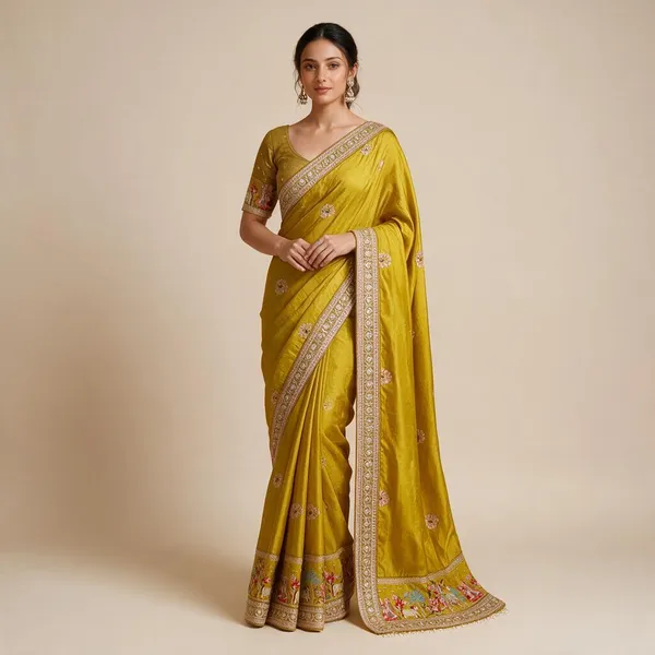 Mustard_Yellow_Vichitra_Silk_Saree_For_Women
