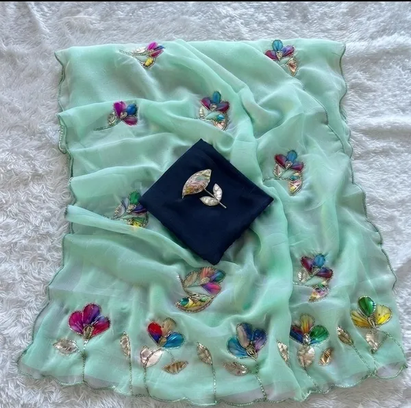 Mint_Green_Georgette_Saree_For_Women