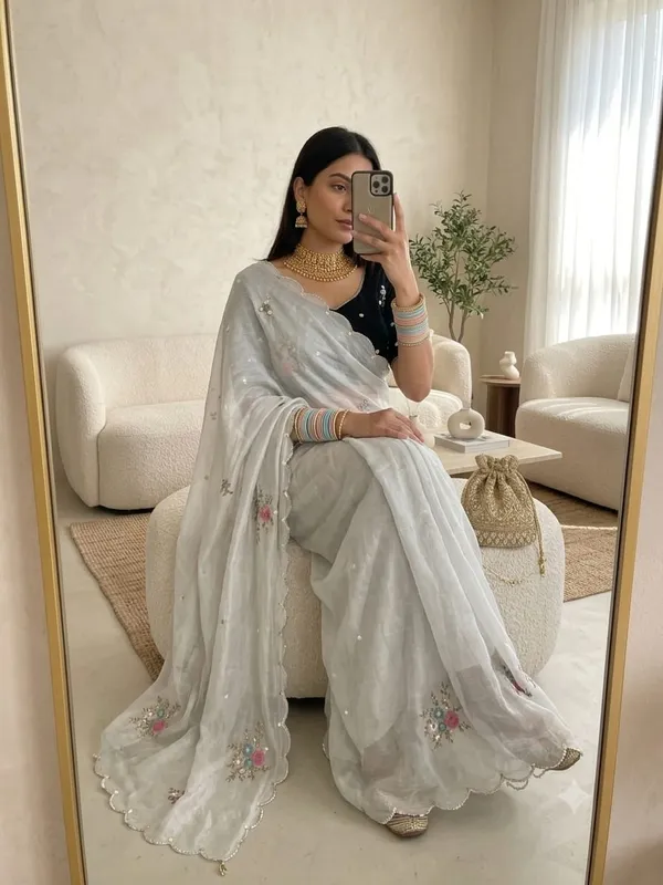 White_Chinnon_Saree_For_Women