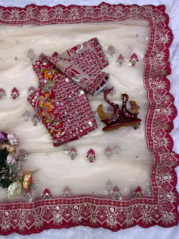Cream_Butterfly_Net_Saree_For_Women