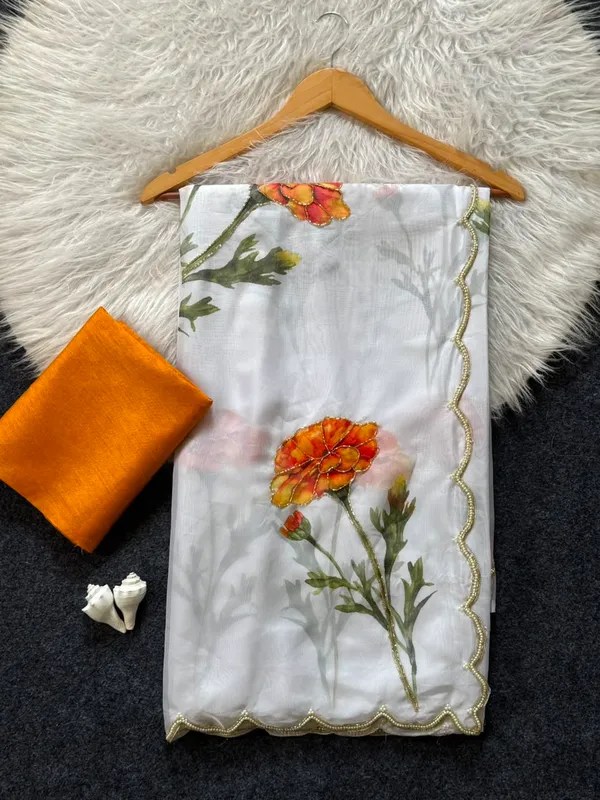 White_And_Yellow_Tabby_Organza_Saree_For_Women
