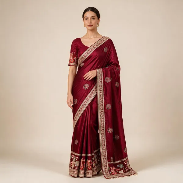 Maroon_Vichitra_Silk_Saree_For_Women