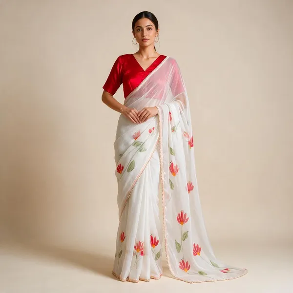 White_Georgette_Saree_For_Women
